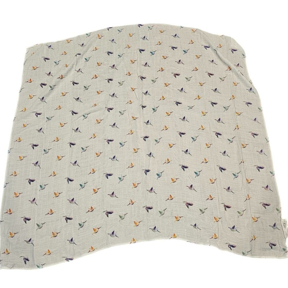 Rare Lulujo Baby Muslin Swaddle Blanket Bamboo Hummingbird Bird Print Boho
